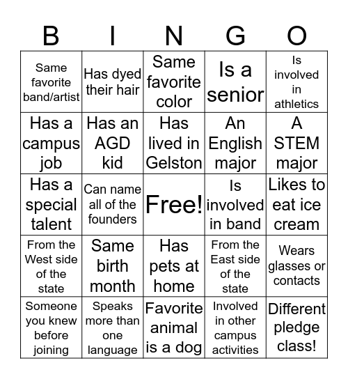 AGD Bingo Card