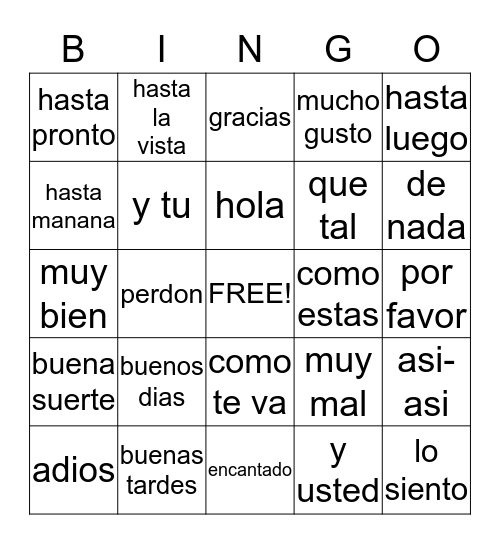 Las saludos Bingo Card