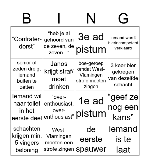 Club Confrater Bingo Card