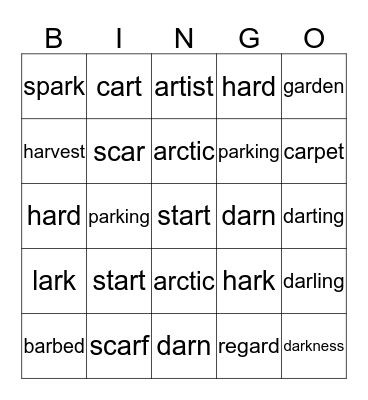 -ar as in far Bingo Card