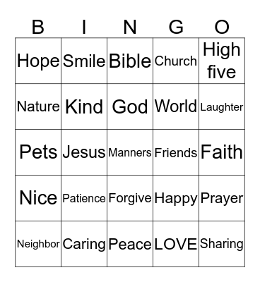 Junior Church Bingo Card