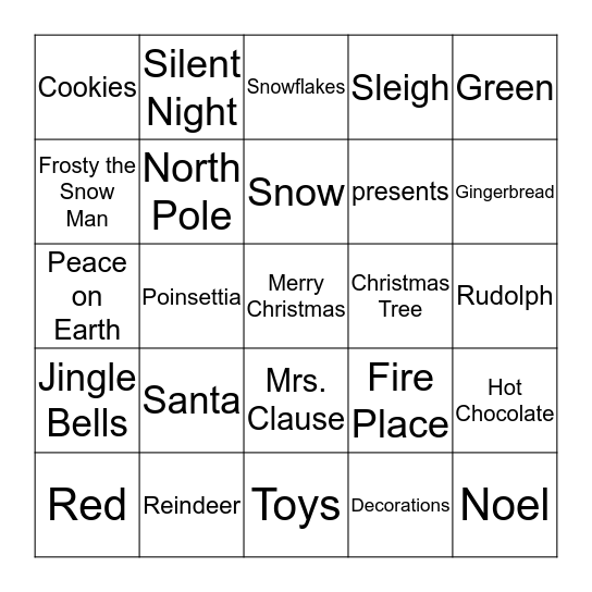 Holiday Bingo Card