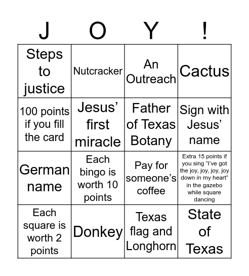 Journey of Joy Bingo Card