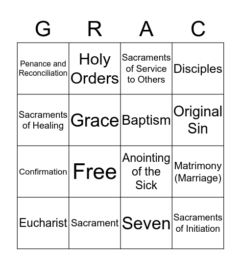 Sacrament Bingo Card