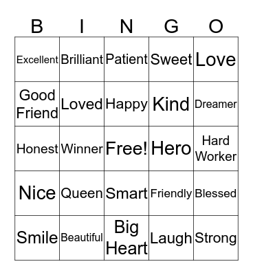 I Love Me Bingo Card