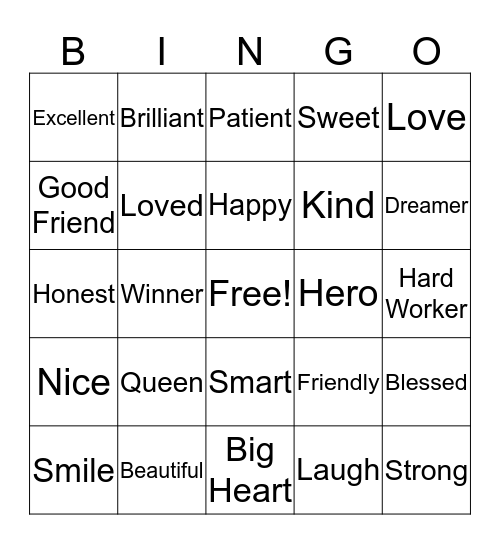 I Love Me Bingo Card