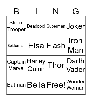 Cosplay Bingo Card