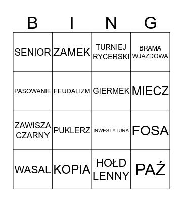 NA RYCERSKIM ZAMKU Bingo Card