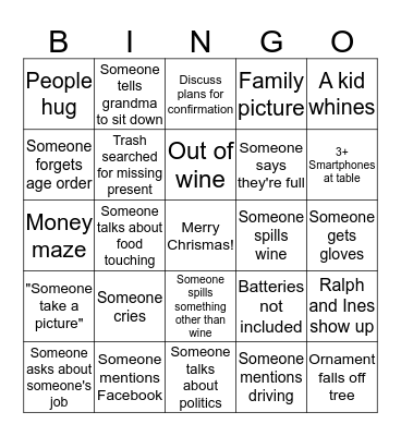 Family Christmas Bingo Card