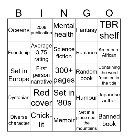 Pages Turners Bingo Card