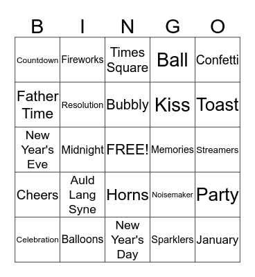 New Year's Eve Bingo Card