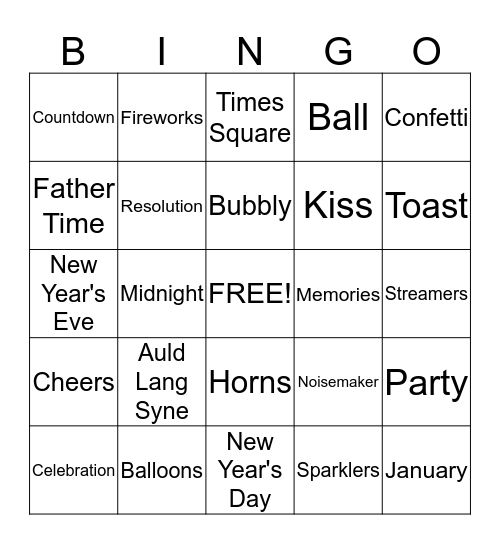 New Year's Eve Bingo Card