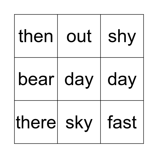 Rhyming Bingo Card