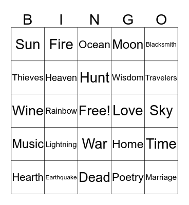 Greek Gods Bingo Card
