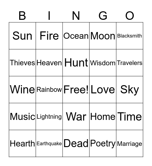 Greek Gods Bingo Card