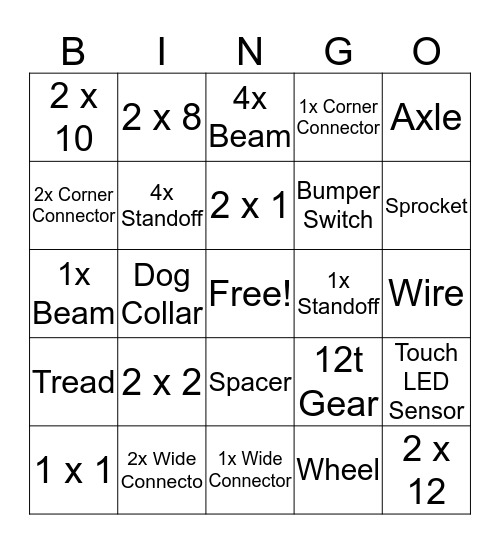 VEX IQ Bingo Card