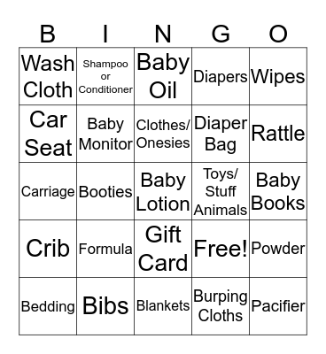 Baby On Its Way Bingo Card