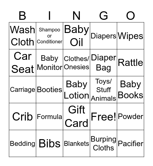 Baby On Its Way Bingo Card