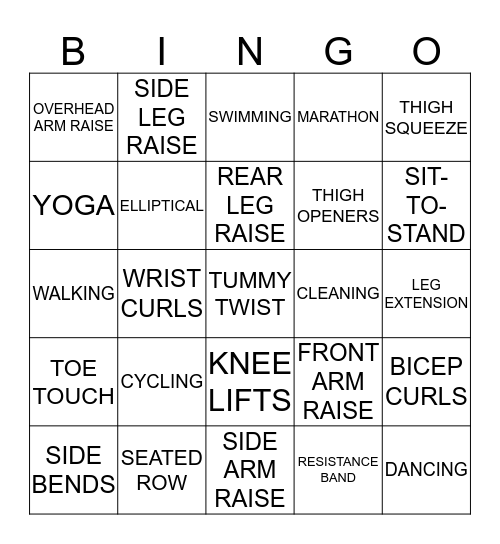 EXERCISE BINGO!!! Bingo Card