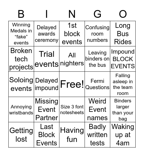 SciO Bingo Card