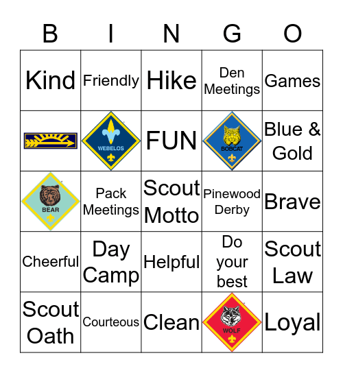 Cub Scout Spotlight Bingo Card