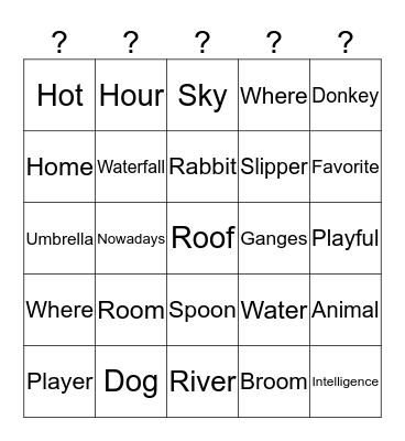 Write the Meaning of these words in Hindi  Bingo Card