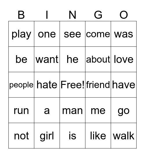 Sight-Words Bingo Card