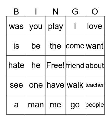 Sight-Words Bingo Card