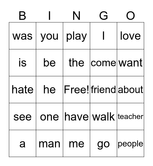 Sight-Words Bingo Card