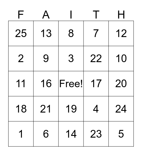 Fun in Christ Bingo Card