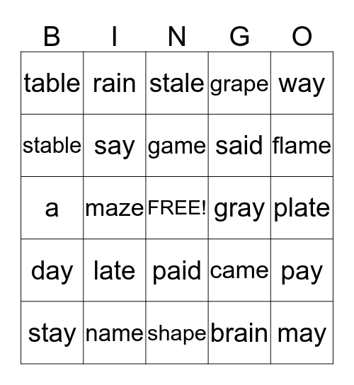 long a words Bingo Card