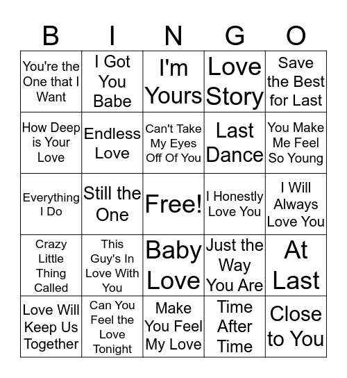Love Songs for Elisha & Vicent Bingo Card