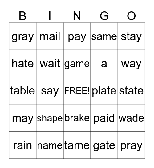 long a words Bingo Card