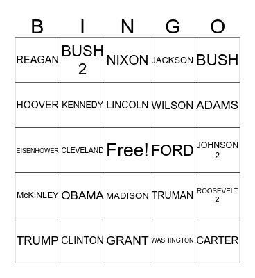 PRESIDENTS DAY Bingo Card