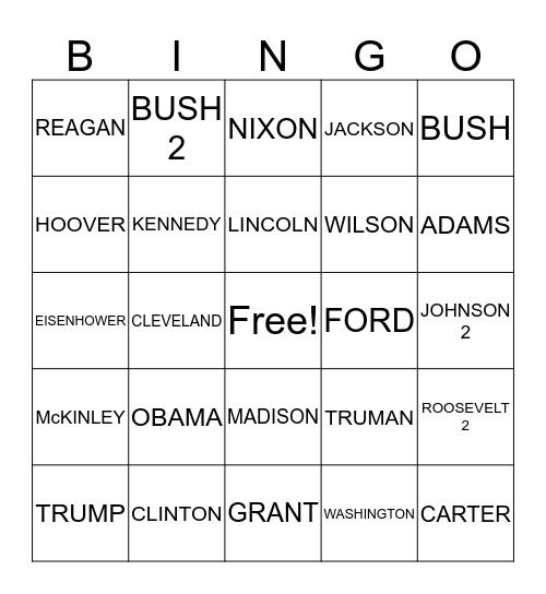 PRESIDENTS DAY Bingo Card