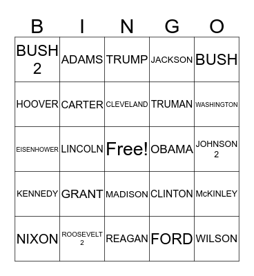 PRESIDENTS DAY Bingo Card