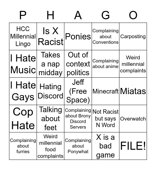 Phan Bingo Card