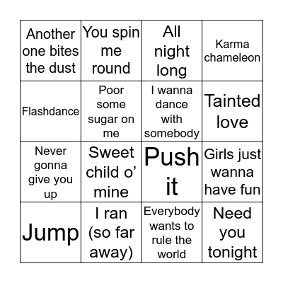 Renfrew Music Bingo - The 80s Bingo Card