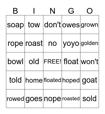 long o words Bingo Card
