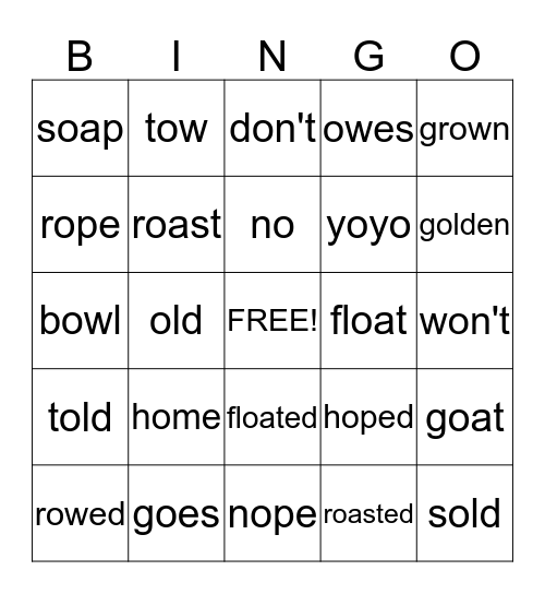 long o words Bingo Card