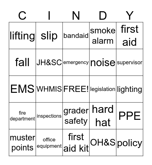 first aid Bingo Card