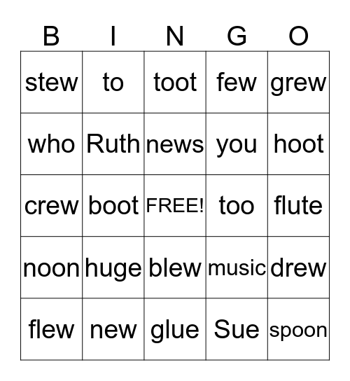 long u words Bingo Card