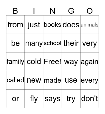 Sight Word Fun Bingo Card