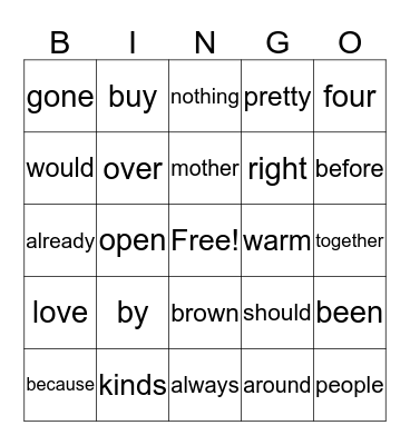 Sight Word Fun Bingo Card