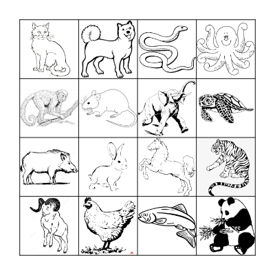 BINGO - Animals Bingo Card