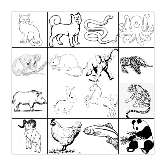 BINGO - Animals Bingo Card