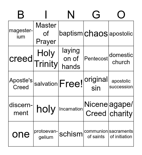 Four Marks of the Catholic Church Bingo Card