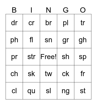 Consonant Cluster Bingo! Bingo Card