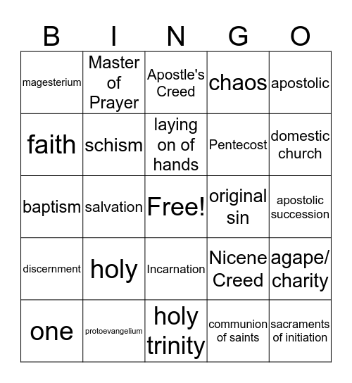 Four Marks of the Catholic Church Bingo Card