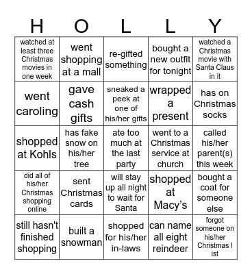 Christmas-O Bingo Card